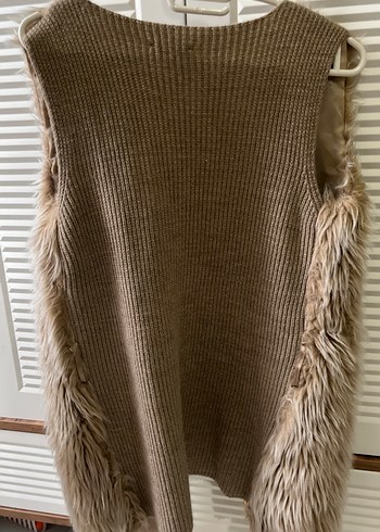 Bej Kürk Detaylı Kadın Yün Yelek - Görsel 3