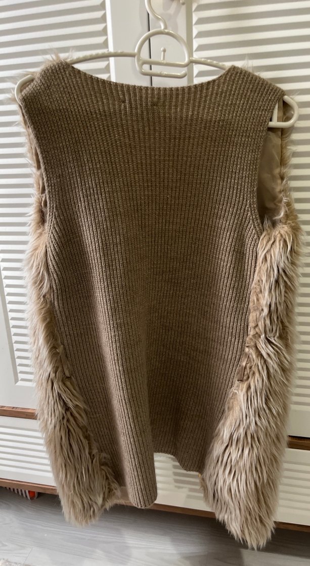 Bej Kürk Detaylı Kadın Yün Yelek - Görsel 3