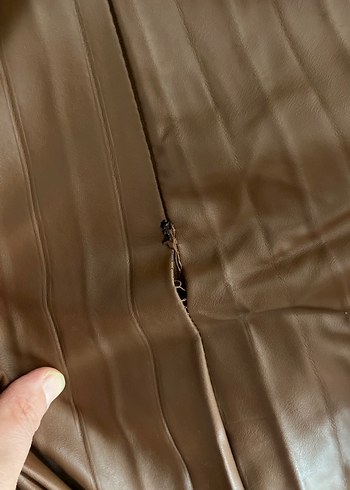 Kadın Kahverengi Deri Pileli Uzun Etek - Görsel 3