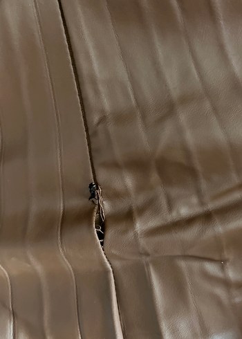 Kadın Kahverengi Deri Pileli Uzun Etek - Görsel 4