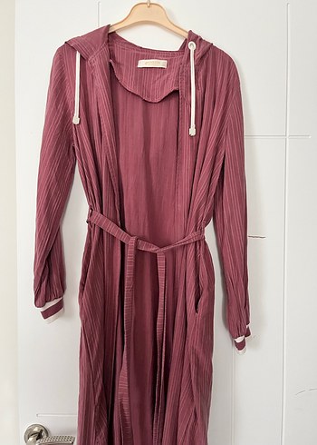 Gül kurusu Kapüşonlu Uzun Kadın Elbise - Görsel 3