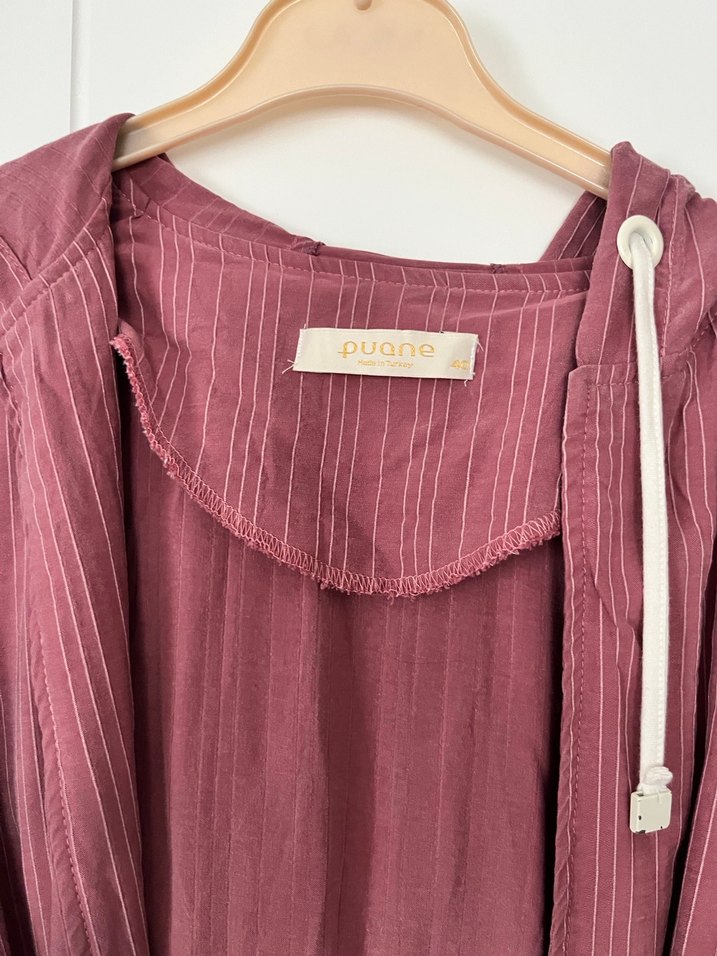 Gül kurusu Kapüşonlu Uzun Kadın Elbise - Görsel 2