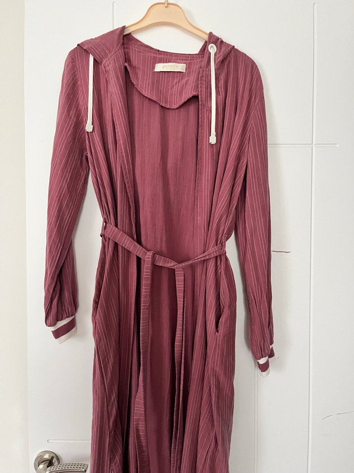 Gül kurusu Kapüşonlu Uzun Kadın Elbise - Görsel 3