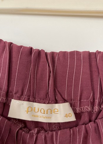 Gül kurusu çizgılı Bol Kesim Keten Pantolon - Görsel 3