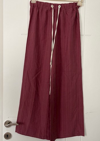 Gül kurusu çizgılı Bol Kesim Keten Pantolon - Görsel 2