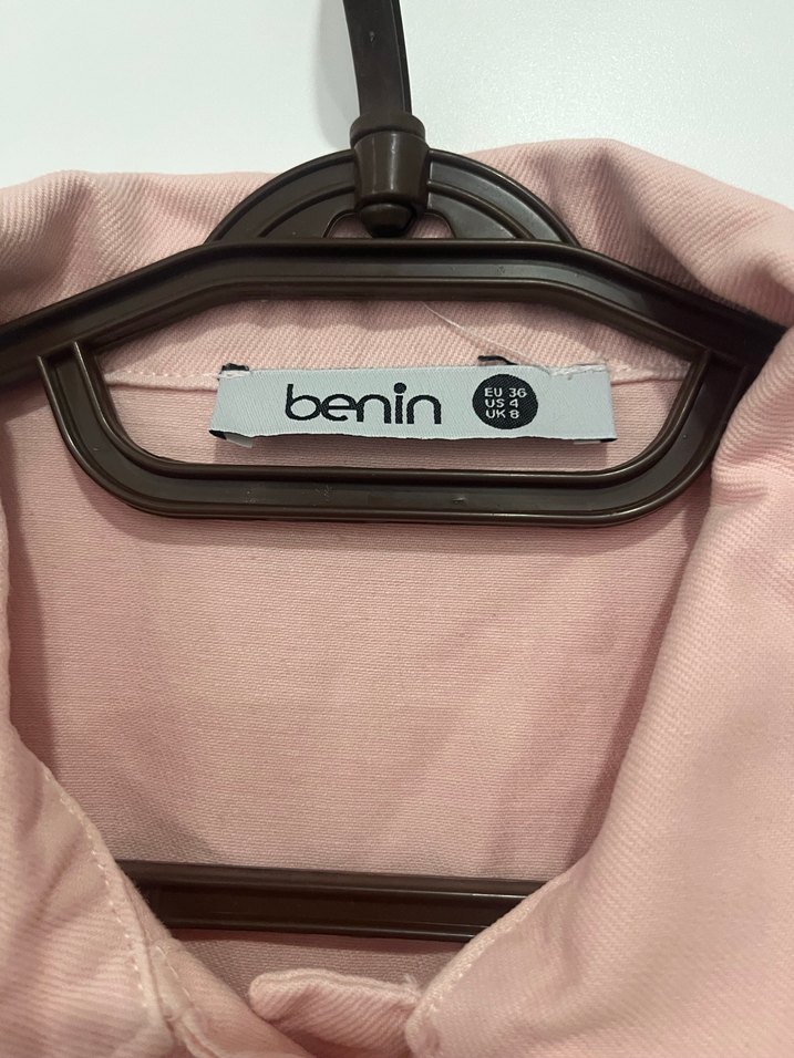 Pudra düğmeli kot keten uzun ceket - Görsel 3