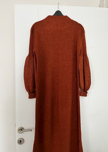 Simli parlak Kahverengi Kadın triko Uzun Elbise - Görsel 3