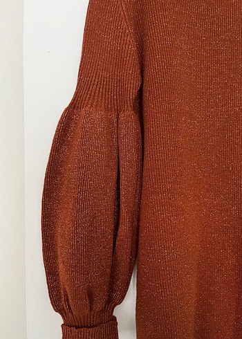 Simli parlak Kahverengi Kadın triko Uzun Elbise - Görsel 5