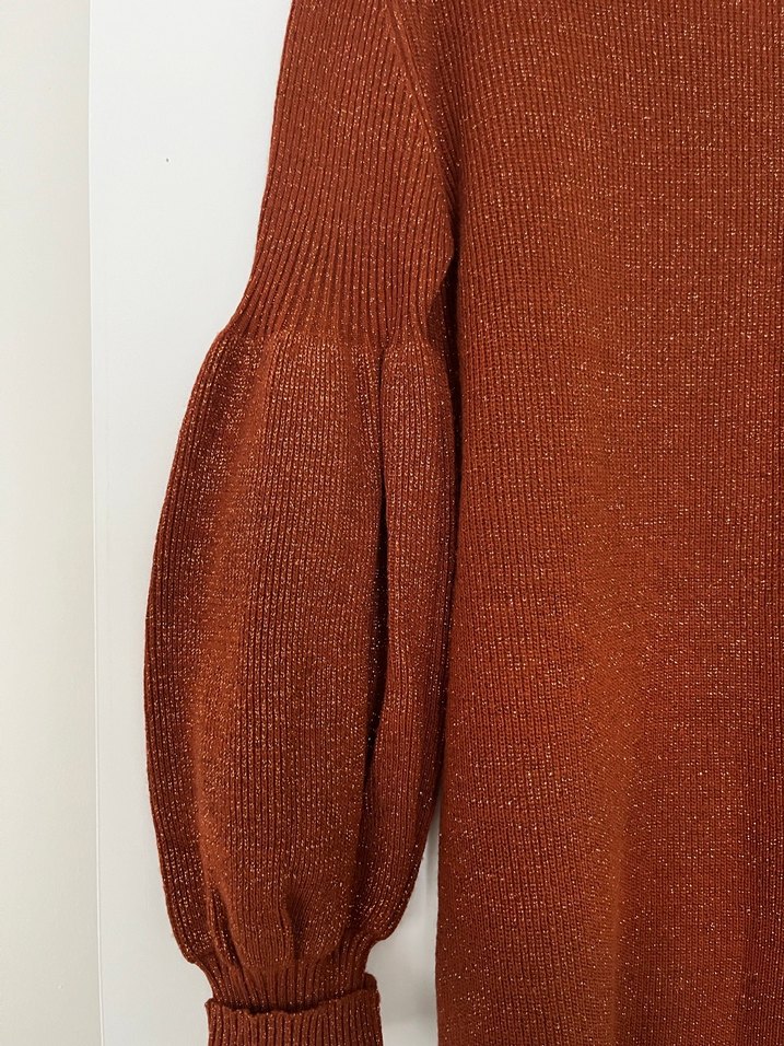 Simli parlak Kahverengi Kadın triko Uzun Elbise - Görsel 5