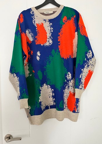 Renkli Batik Desenli Uzun Kollu Kadın trıko tunık - Görsel 2