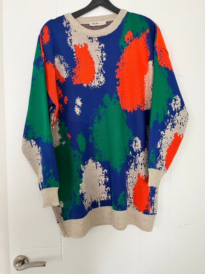 Renkli Batik Desenli Uzun Kollu Kadın trıko tunık - Görsel 2