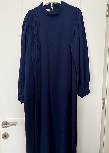 Lacivert Uzun Kemerli Şık Elbise - Görsel 5