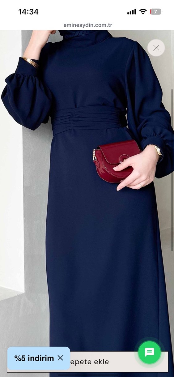 Lacivert Uzun Kemerli Şık Elbise - Görsel 2