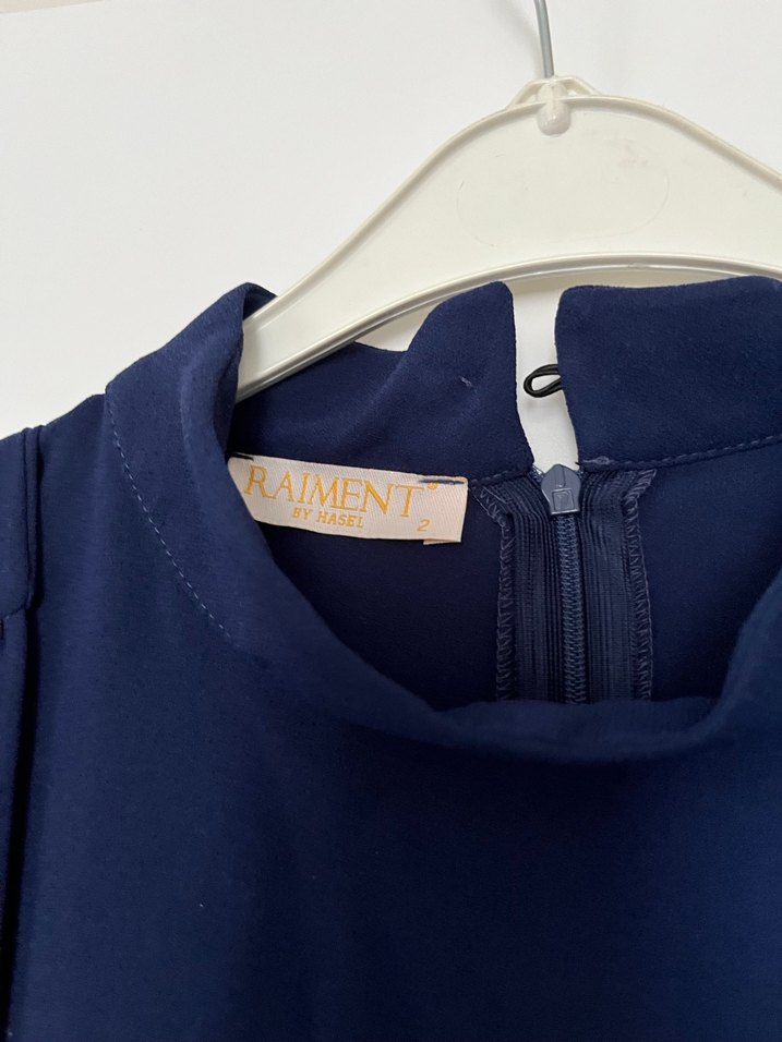 Lacivert Uzun Kemerli Şık Elbise - Görsel 4