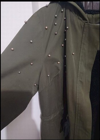 Düğmeli Haki Süet Uzun Kadın Kaban - Görsel 4