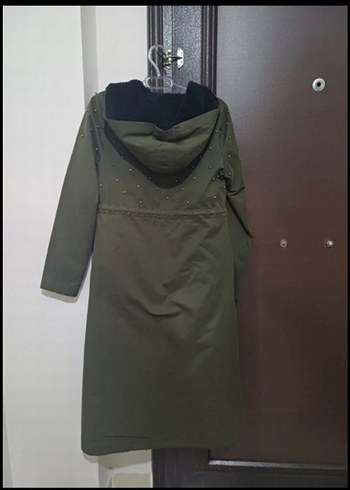 Düğmeli Haki Süet Uzun Kadın Kaban - Görsel 2