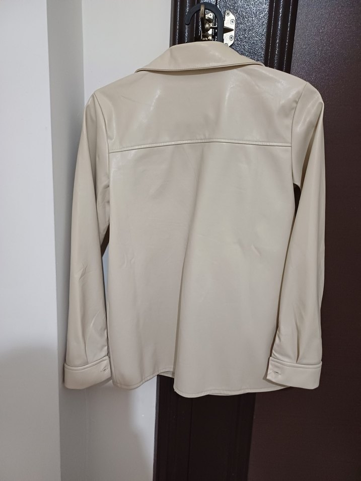 Düğmeli Bej Deri Çocuk Gomlek Ceket - Görsel 2