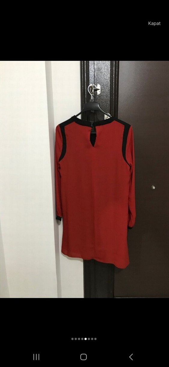 Kırmızı Uzun Kollu Salaş Tunik - Görsel 3