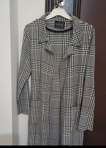 Gri Ekose Desenli Kemerli Uzun Kadın trenckot - Görsel 2