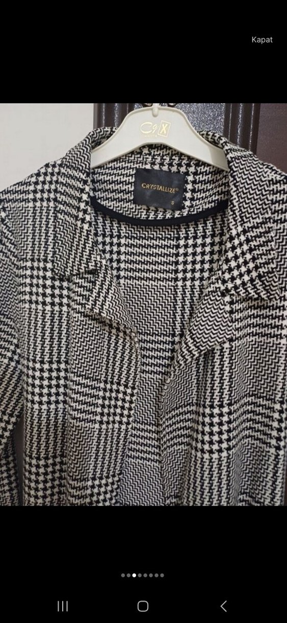 Gri Ekose Desenli Kemerli Uzun Kadın trenckot - Görsel 3