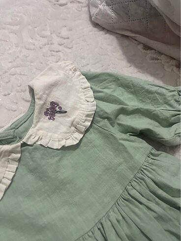 12-18 Ay Beden yeşil Renk Lcw 12-18 Ay Kız Bebek Keten Elbise