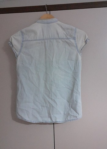 11-12 Yaş Beden mavi Renk Düğmeli Kısa Kollu Denim Gömlek
