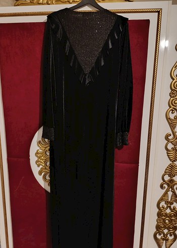 Siyah kadife kumaş Uzun Kollu Kadın Elbise - Görsel 2