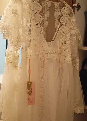 Nakışlı Beyaz yeni gelin sabahlığı - Görsel 2