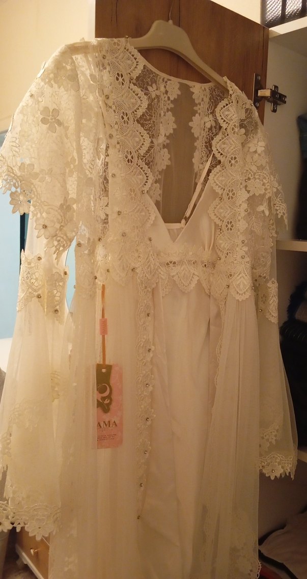 Nakışlı Beyaz yeni gelin sabahlığı - Görsel 2