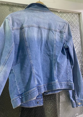 l Beden Düğmeli Mavi Kadın Denim Ceket