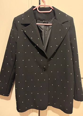 Taş Detaylı Siyah Kadın Blazer Ceket - Görsel 4