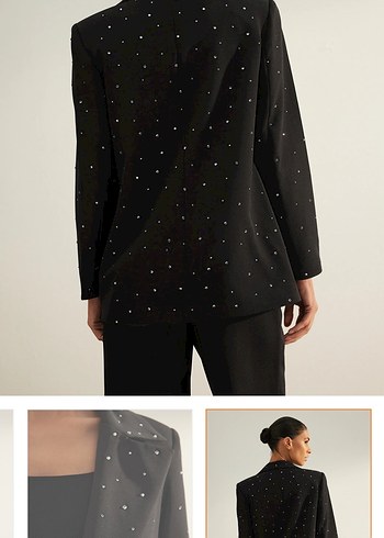 Taş Detaylı Siyah Kadın Blazer Ceket - Görsel 3