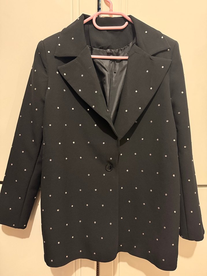 Taş Detaylı Siyah Kadın Blazer Ceket - Görsel 4