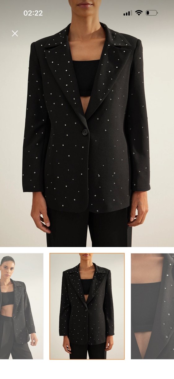 Taş Detaylı Siyah Kadın Blazer Ceket - Görsel 2