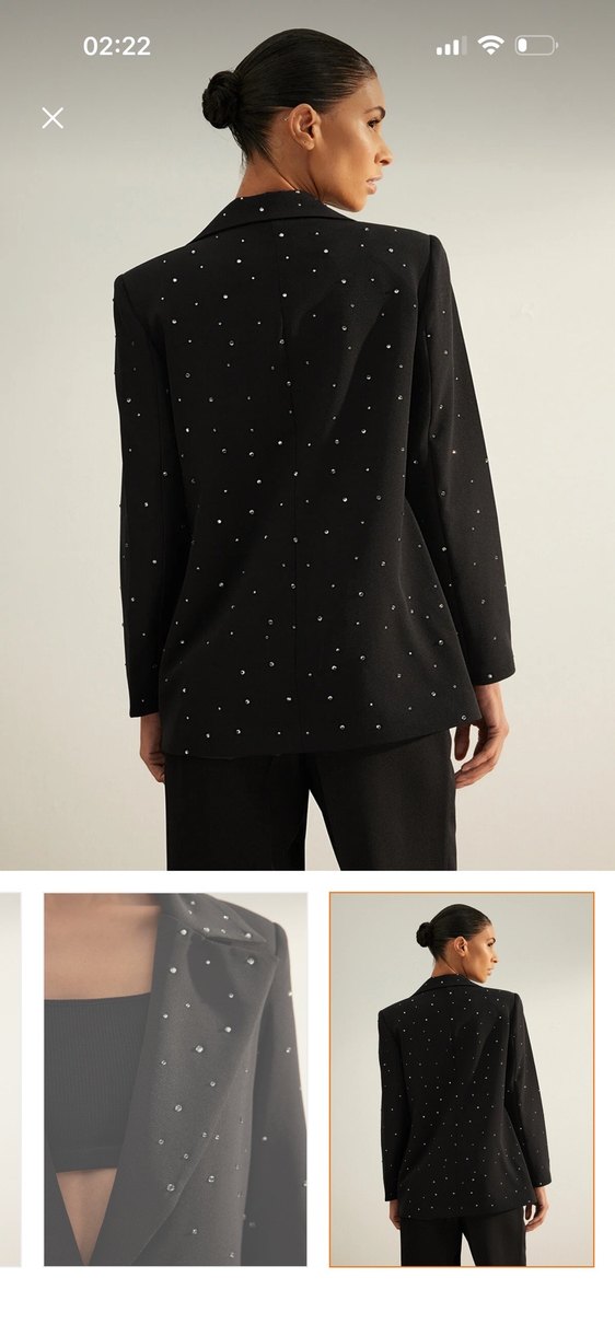 Taş Detaylı Siyah Kadın Blazer Ceket - Görsel 3