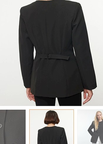 Düğmeli Siyah Deri Kadın Blazer Ceket - Görsel 2