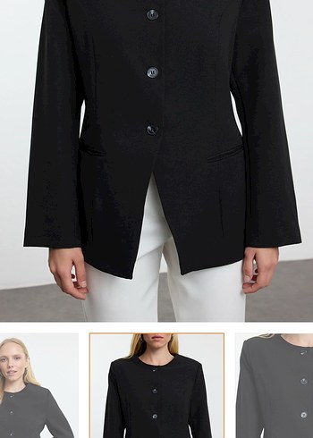 Düğmeli Siyah Deri Kadın Blazer Ceket - Görsel 3