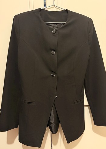 Düğmeli Siyah Deri Kadın Blazer Ceket - Görsel 4