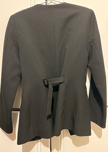 Düğmeli Siyah Deri Kadın Blazer Ceket - Görsel 5