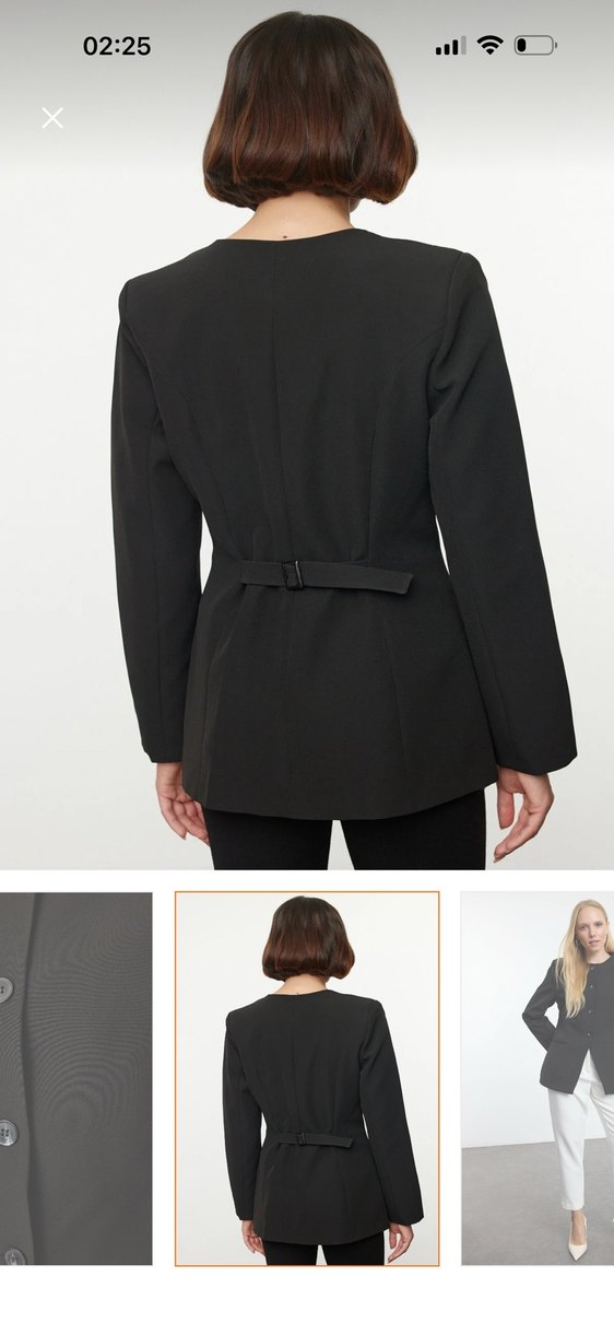 Düğmeli Siyah Deri Kadın Blazer Ceket - Görsel 2