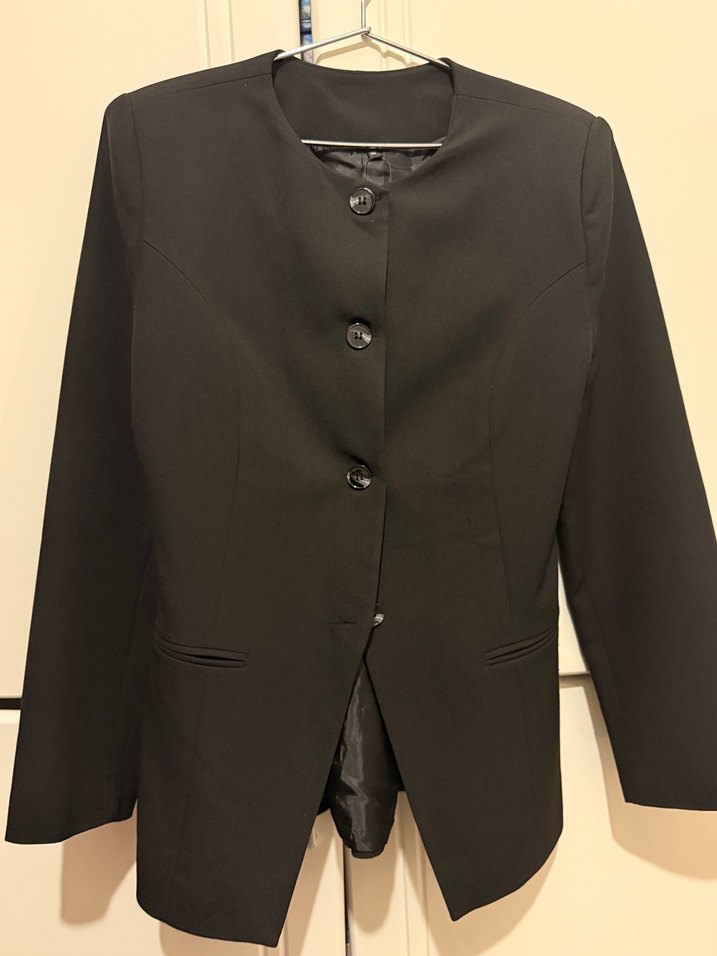 Düğmeli Siyah Deri Kadın Blazer Ceket - Görsel 4