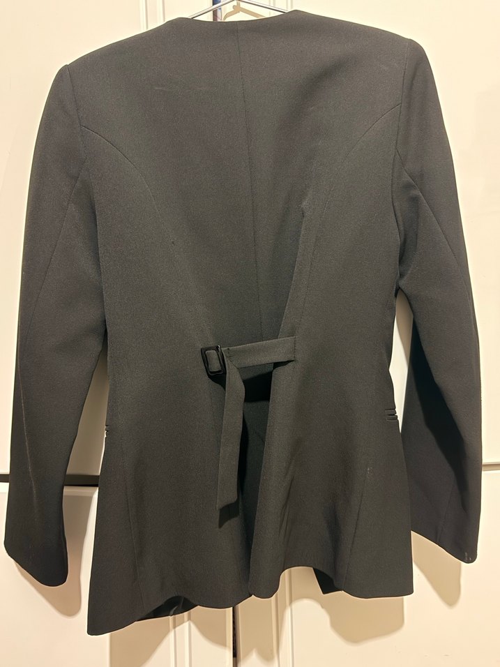 Düğmeli Siyah Deri Kadın Blazer Ceket - Görsel 5