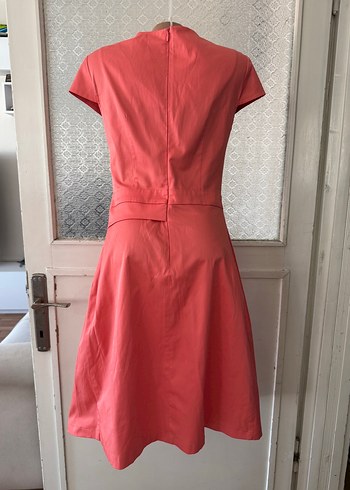 s Beden Pembe Midi Vintage Elbise Pilili ve Kısa Kollu