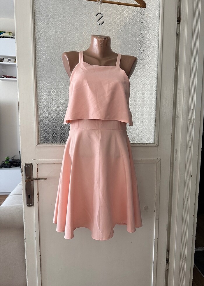Fırfırlı elbise pudra rengi - Görsel 2