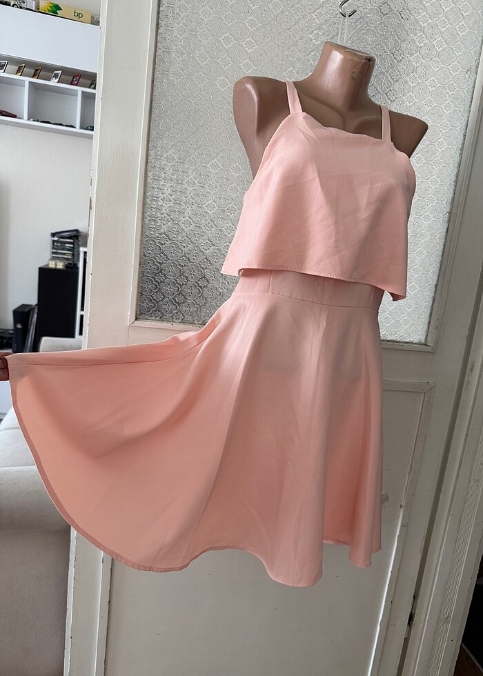 Fırfırlı elbise pudra rengi - Görsel 4