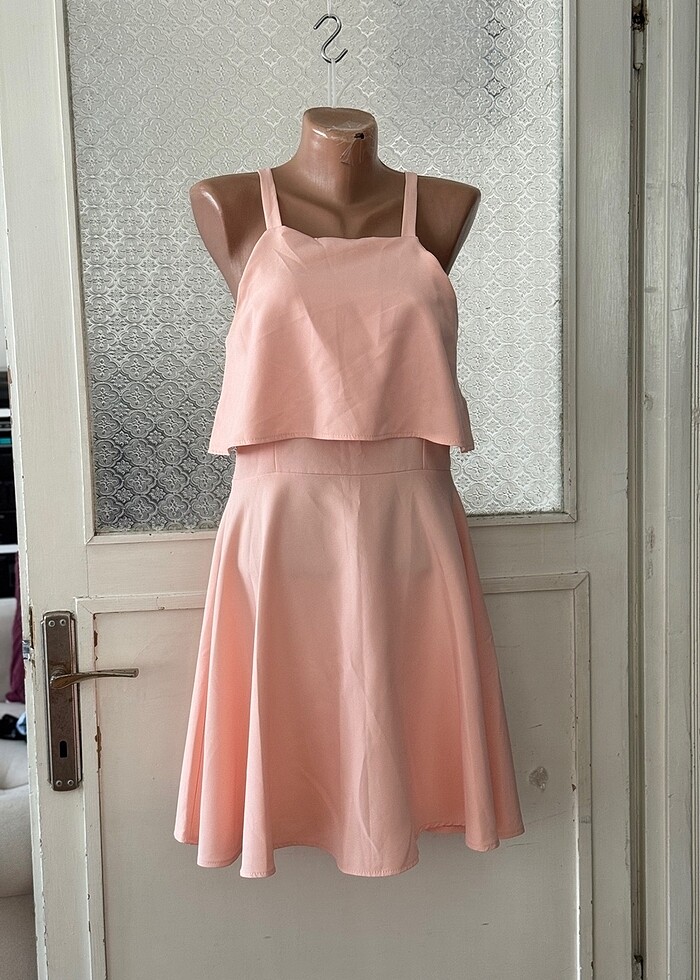 Fırfırlı elbise pudra rengi - Görsel 3