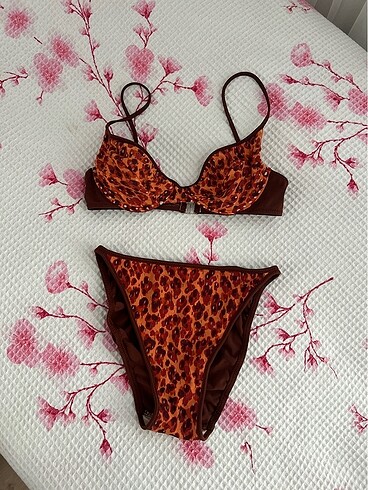 Desenli Bikini Takımı kahve -turuncu