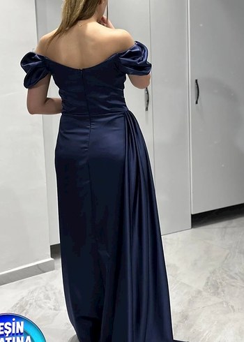 Lacivert Drapeli Uzun Abiye Elbise - Görsel 3