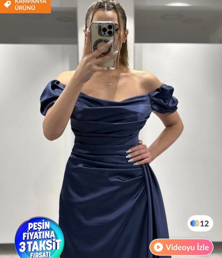 Lacivert Drapeli Uzun Abiye Elbise - Görsel 2