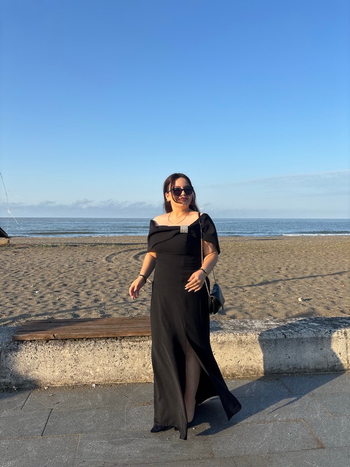 Siyah Straplez Gotik Midi Mezuniyet Elbisesi - Görsel 4